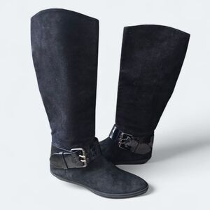Hogan Black Suede Leather Buckle Boots